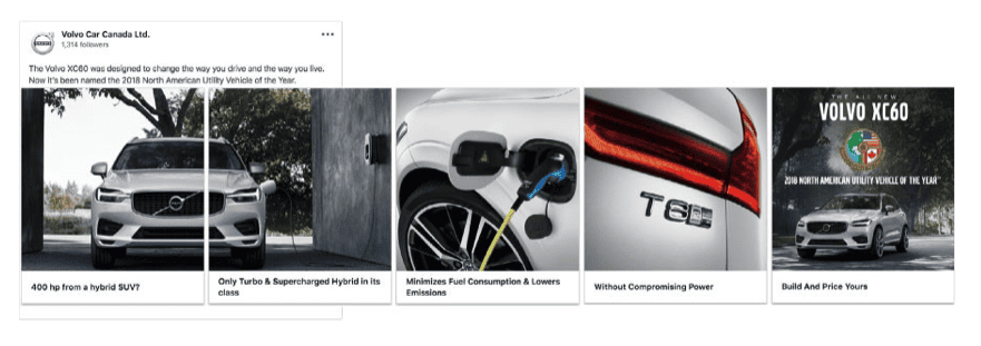 Volvo Car Canada LinkedIn ad example carousel ad