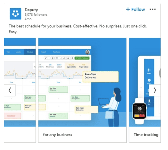 Deputy LinkedIn ad example carousel ad