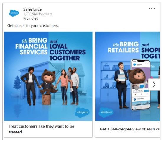 Salesforce LinkedIn ad example carousel ad