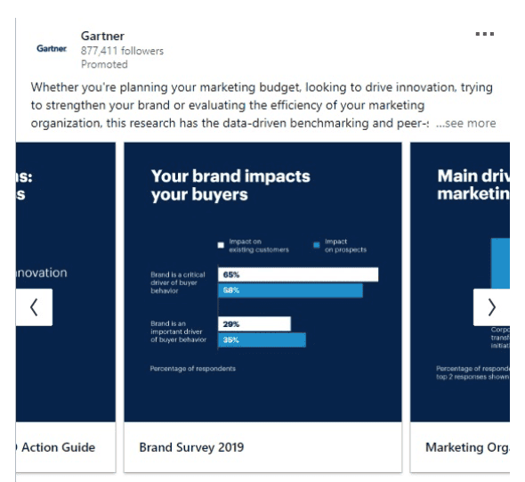 Gartner LinkedIn ad example carousel ad