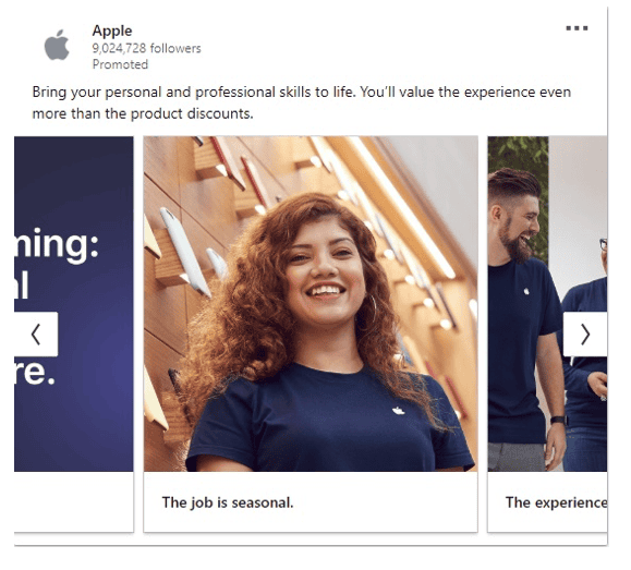 Apple LinkedIn ad example carousel ad