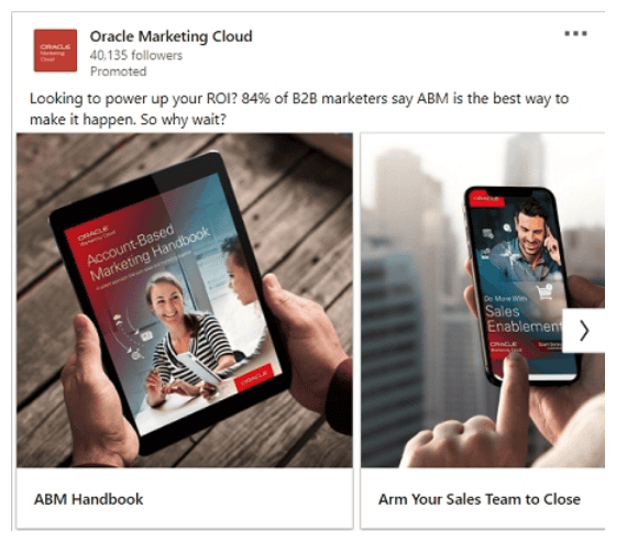 Oracle Marketing Cloud LinkedIn ad example carousel ad