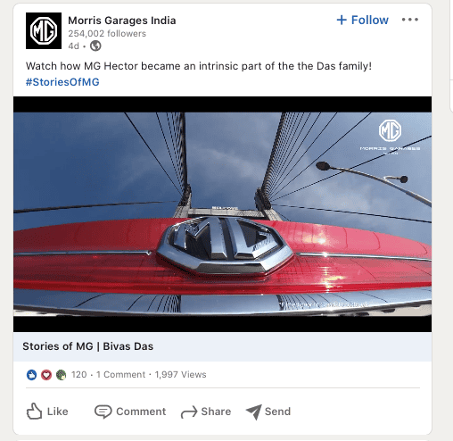 MG India LinkedIn Video Ad Example
