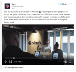 Slack linked in video ad example
