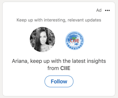 CIIE linked in ad example follow ad