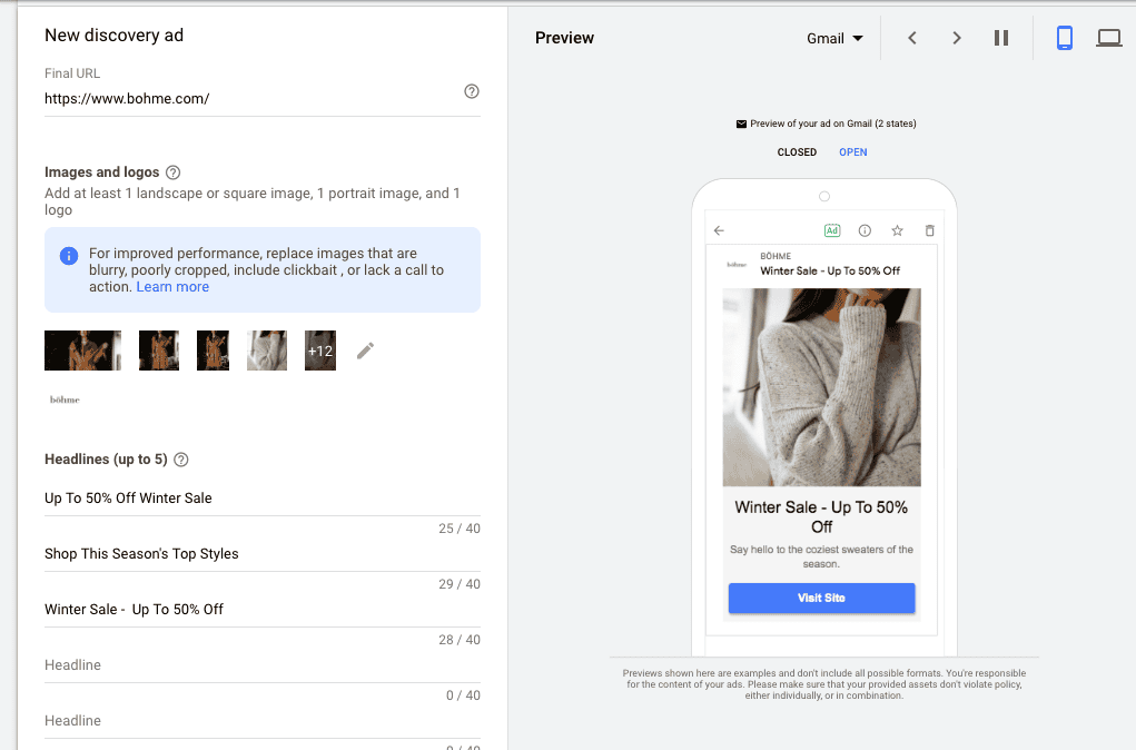 Discovery ad gmail ad placement