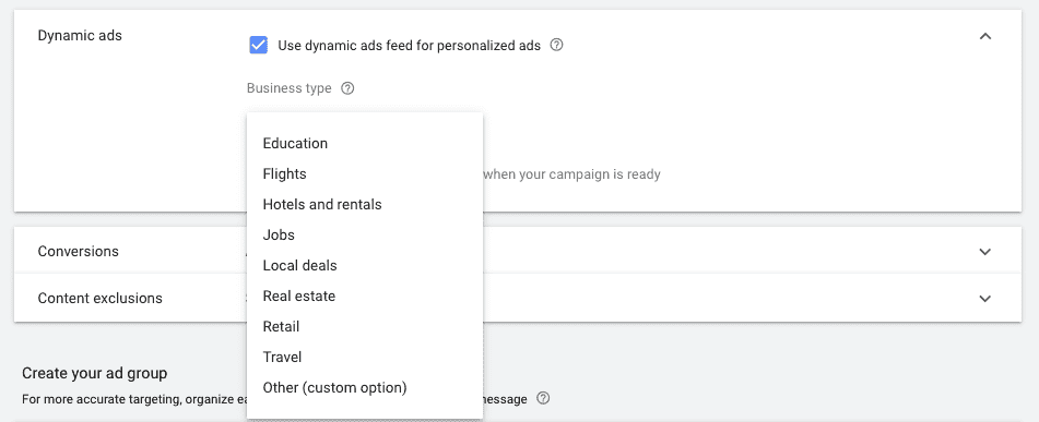 gmail ad dynamic ad options