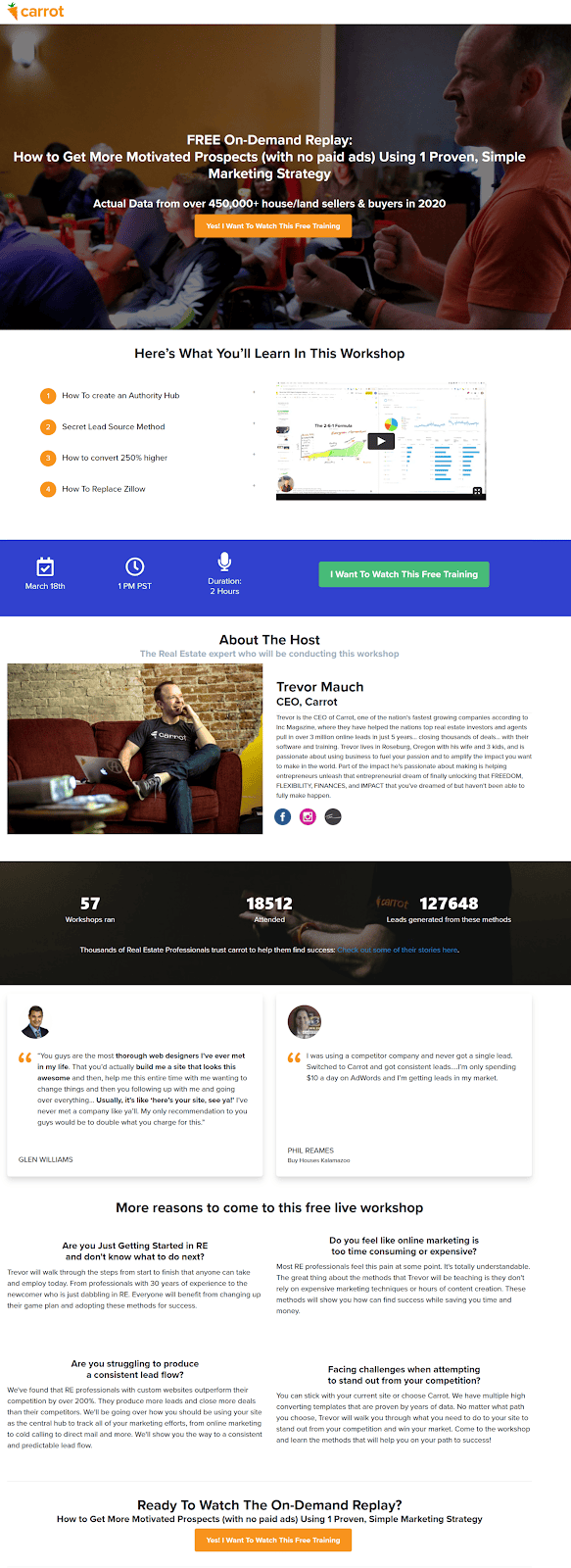 carrot landing page example