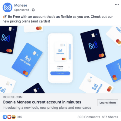 monese facebook ad example