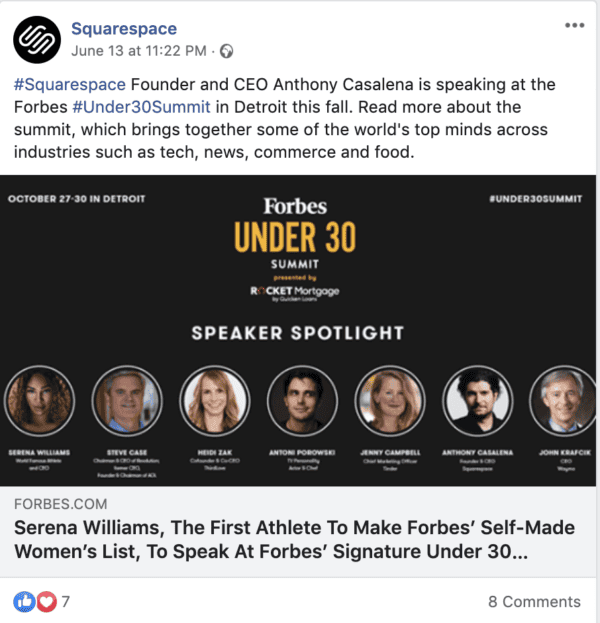 squarespace facebook post