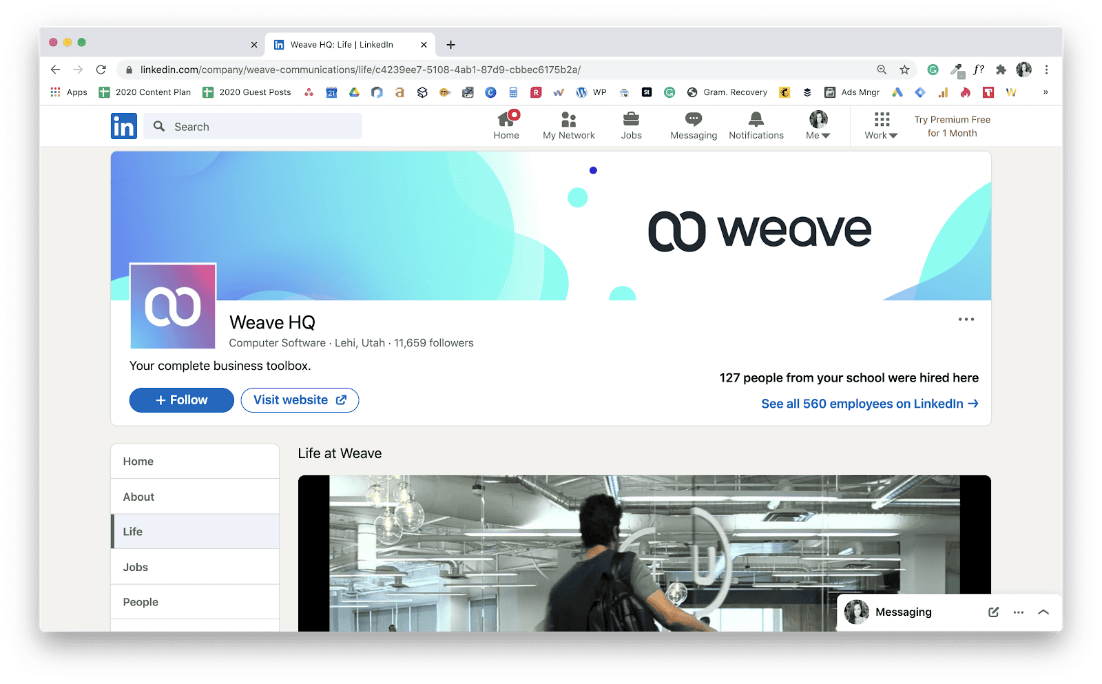 Weave HQ LinkedIn Job Ad example landing page