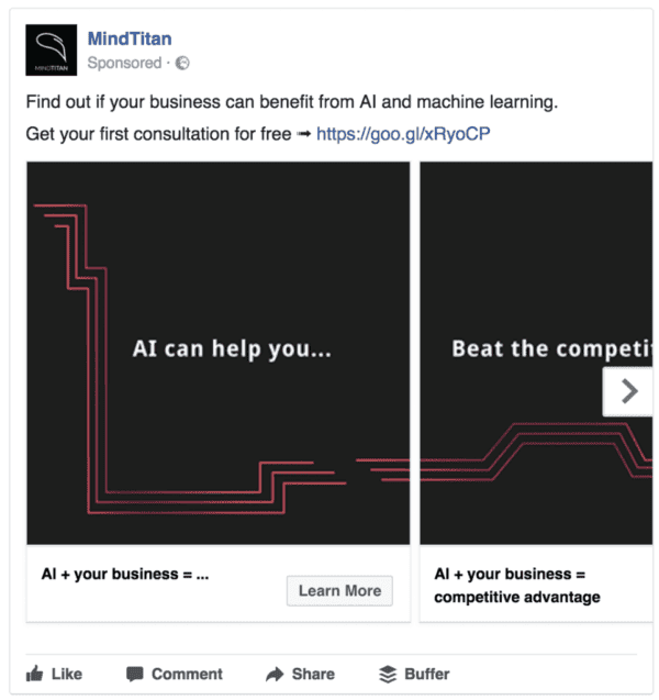 MindTitan LinkedIn ad example carousel ad