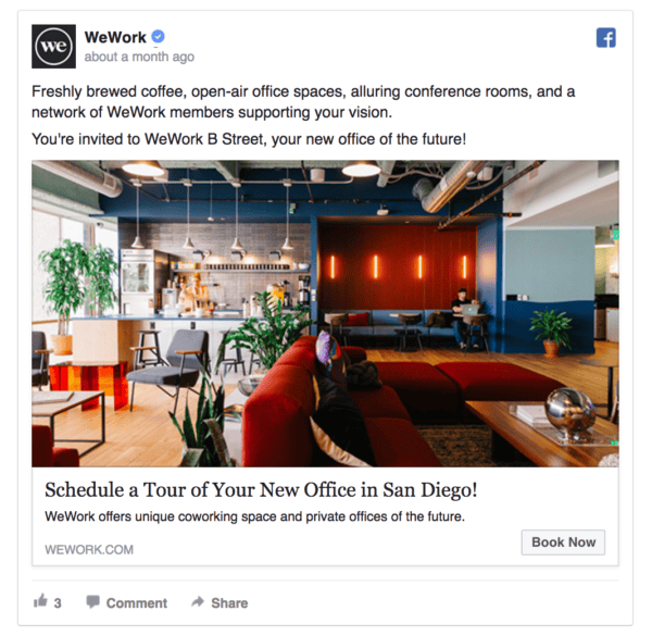 WeWork Facebook ad