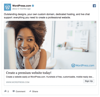 Wordpress facebook ad example